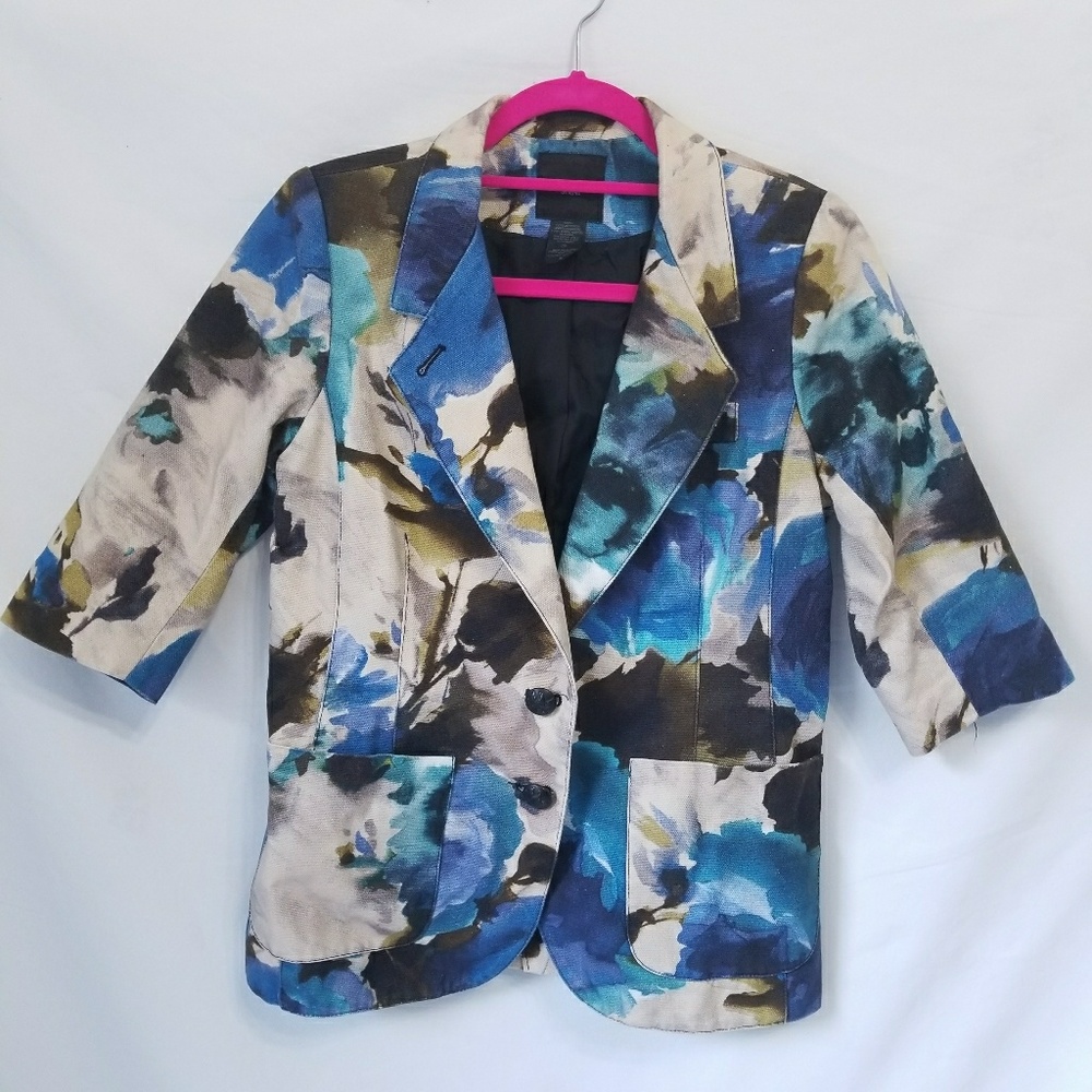 Smthye Les Vestes Floral Blue Brown Beige Size 8