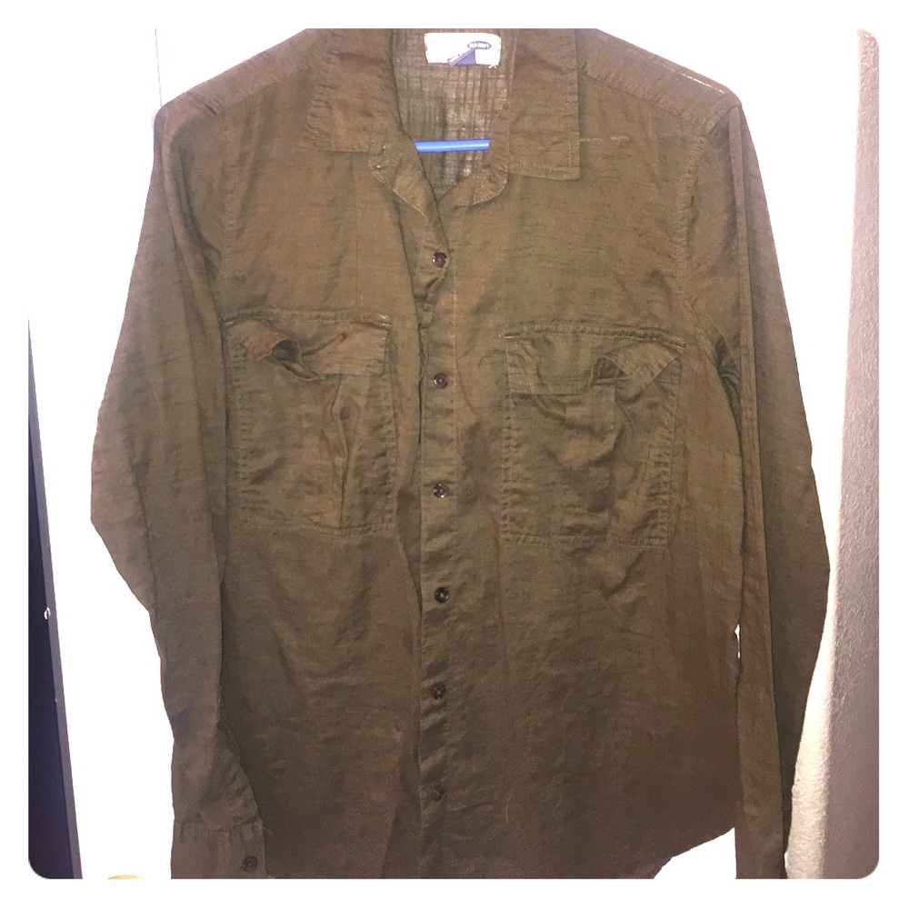 olive linen button down