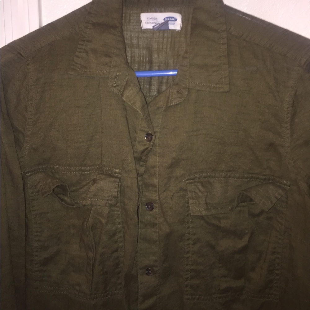olive linen button down - Picture 2 of 3