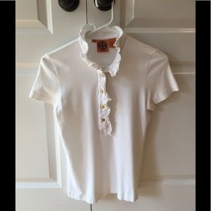 Tory Burch Lidia Ruffle Polo, White