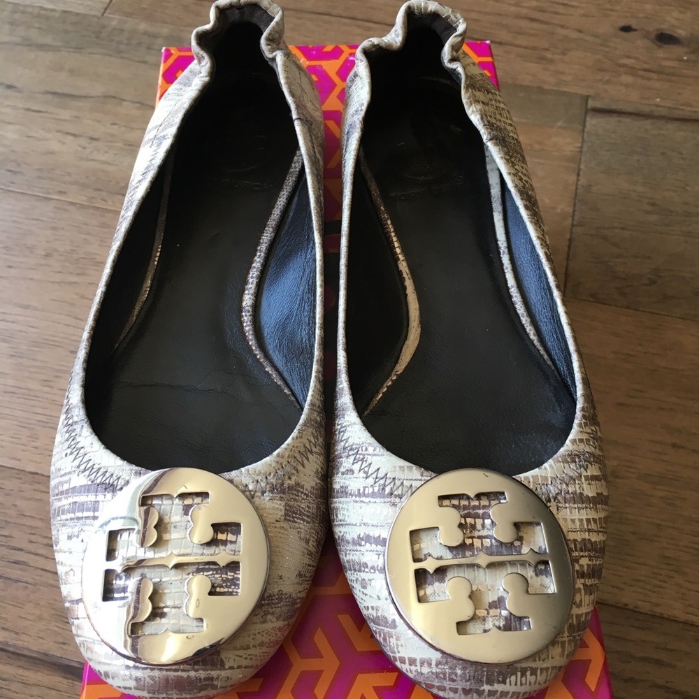 Authentic Tory Burch Reva Metallic Lizard print
