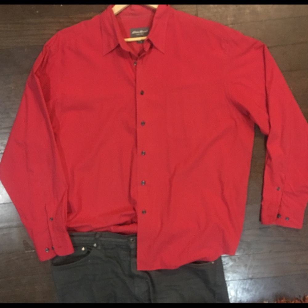 EDDY BAUER Men's XL Red Long sleeve button up