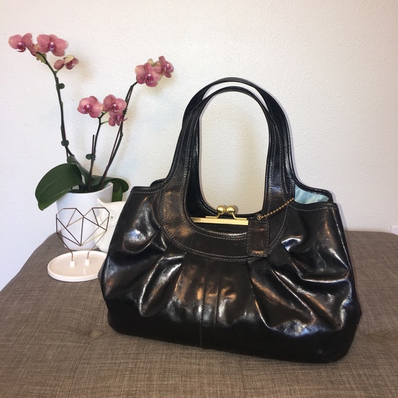 Coach Handbags - Coach Purse black leather with silk blue interior