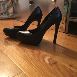 Black leather platform heels