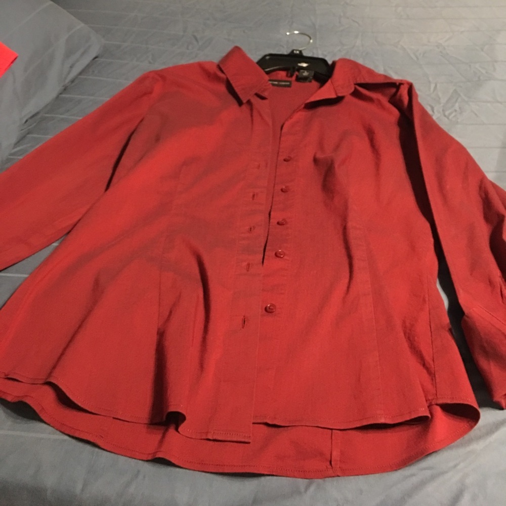 Metallic red longsleeve blouse