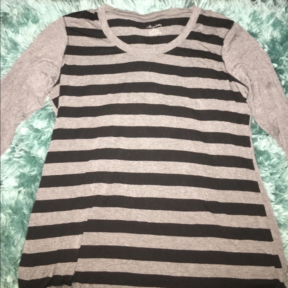 Gray and Black Striped Long Sleeve Top