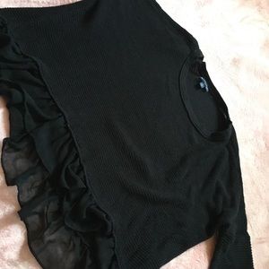 Loose fitting black ruffle top