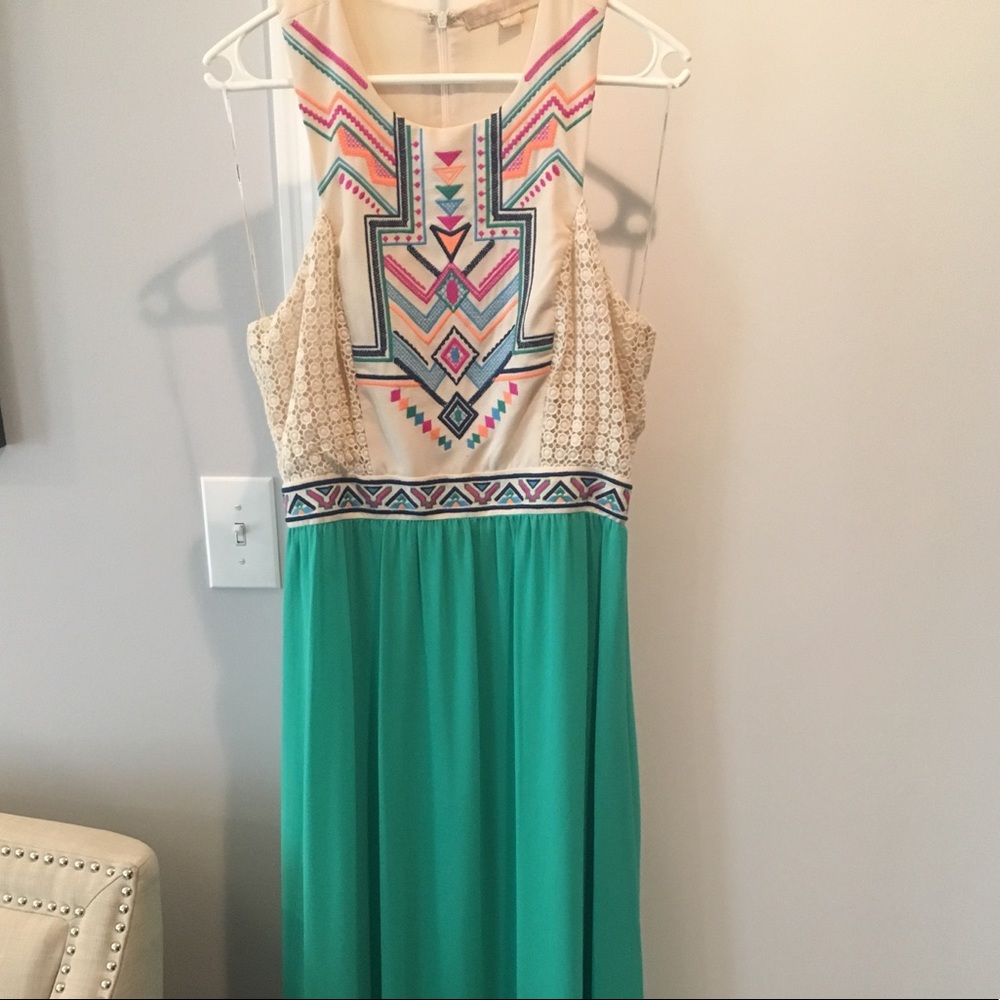 Champagne & Strawberry Embroidered Top Maxi Dress
