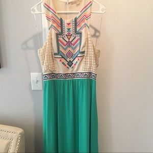 Champagne & Strawberry Embroidered Top Maxi Dress