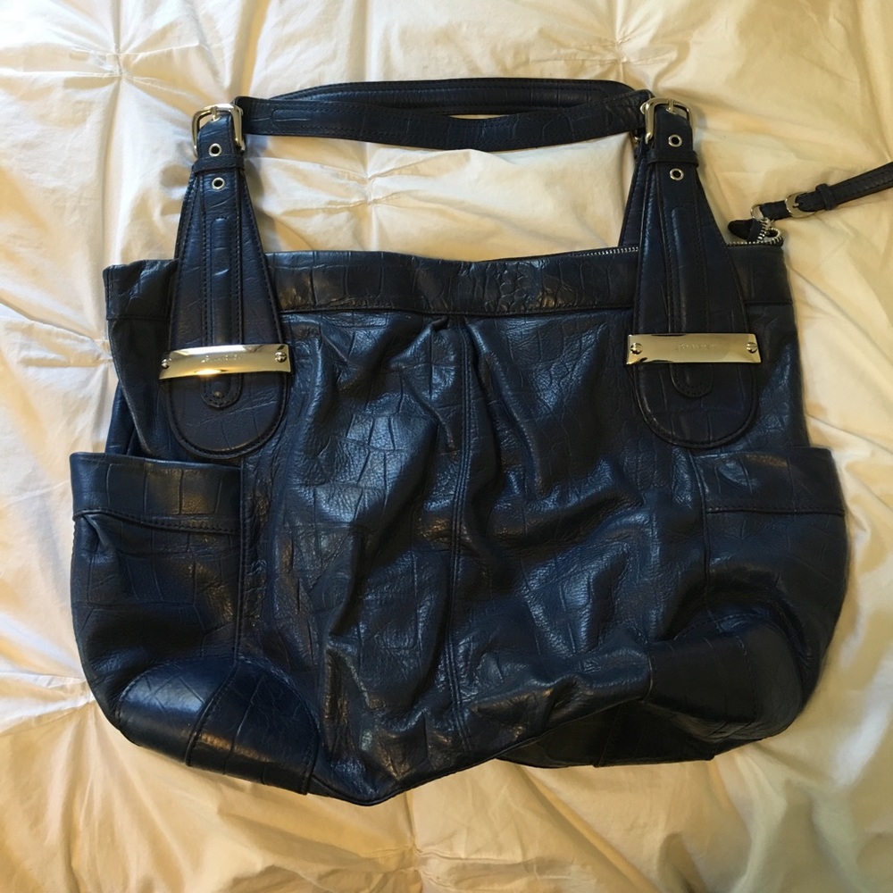 B. Makowsky Navy Leather Hobo with silver hardware