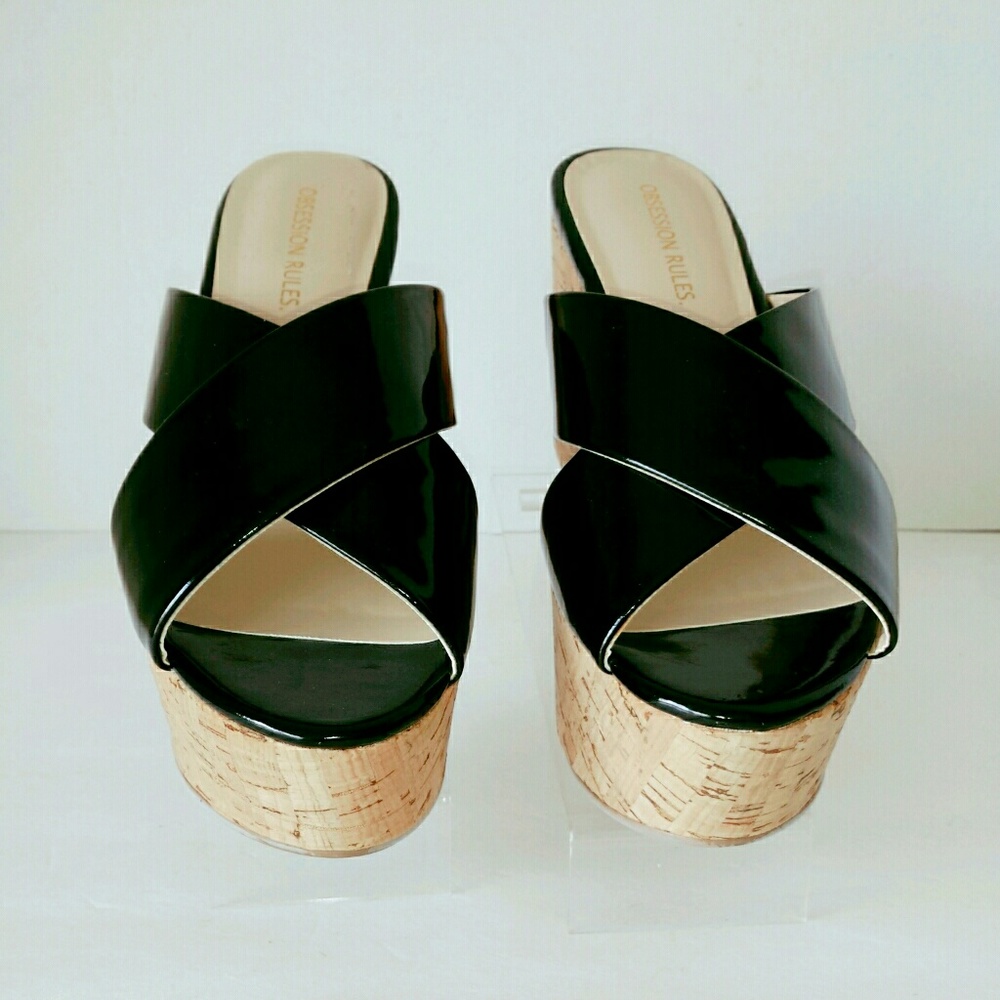 Black Patent Wedge Sandal