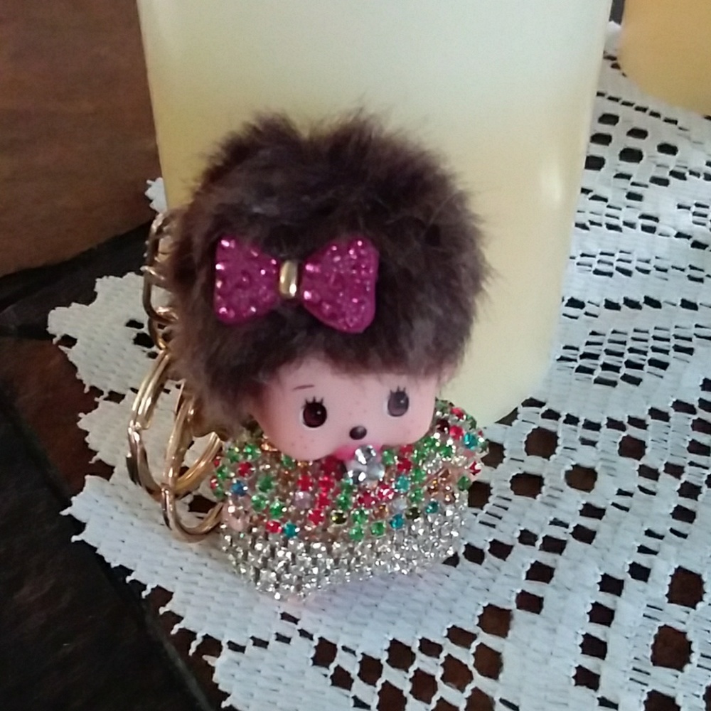 Multicolor rhinestone baby key chain