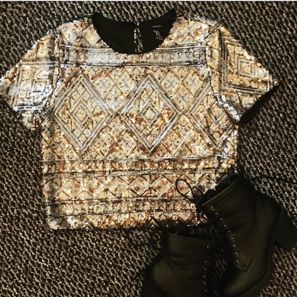 Silver & Gold Diamond Sequin Crop Top!