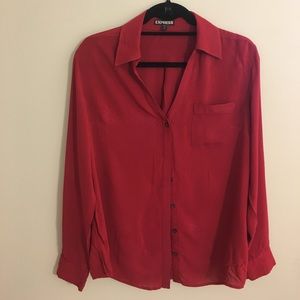 Red flowy Express button down