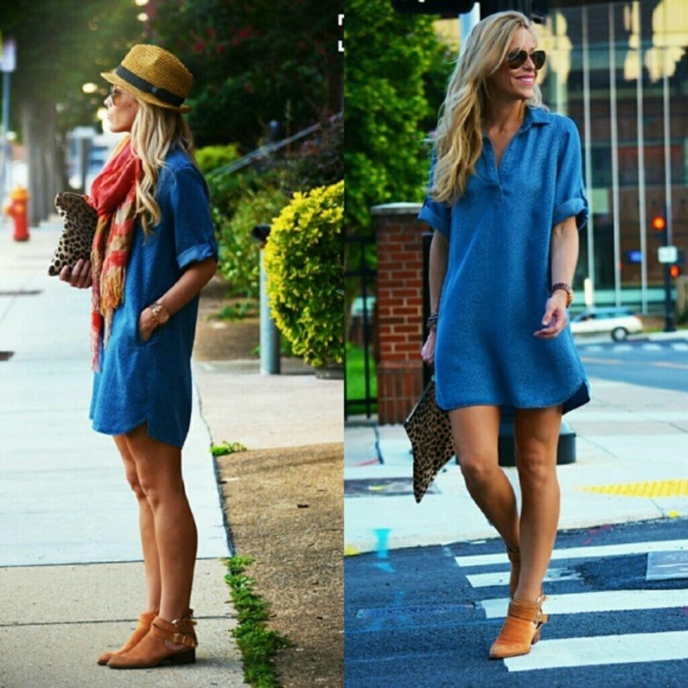 NWOT Philosophy Tencel Lace up Denim Shirt Dress