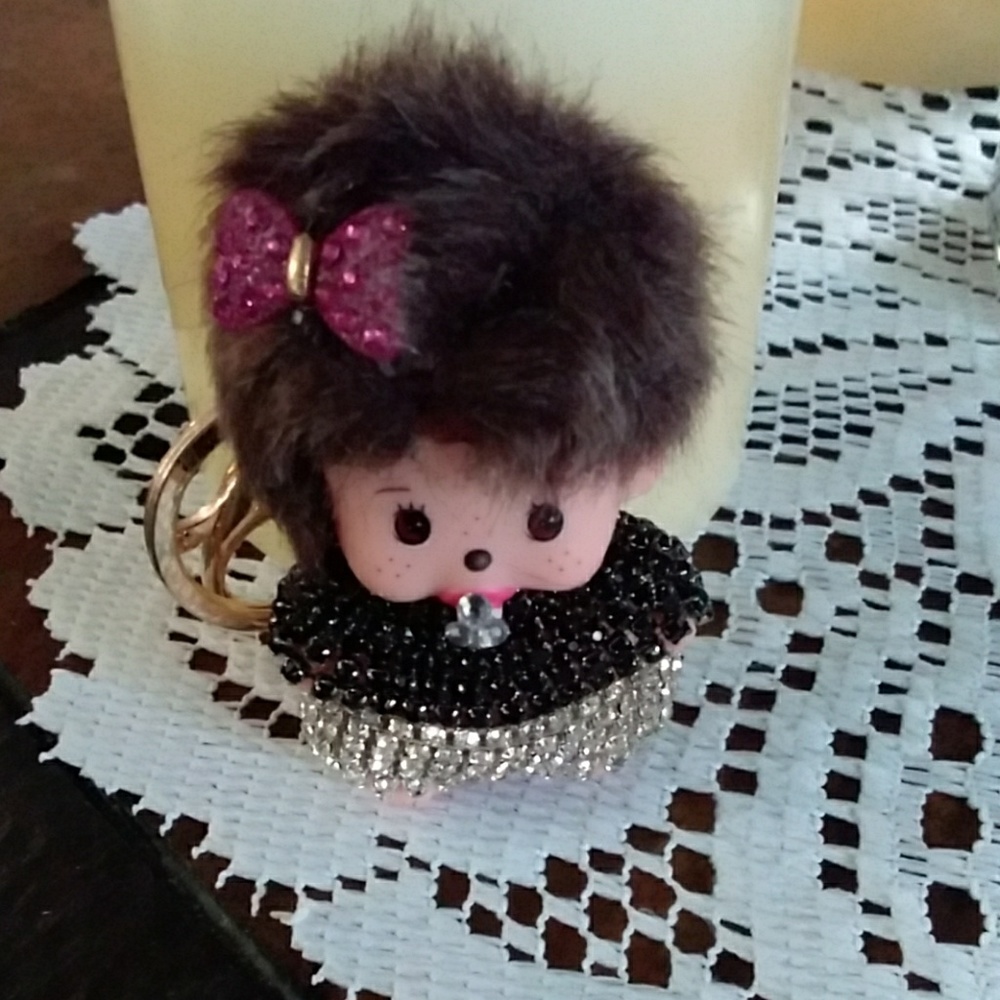 Black and silver rhinestone baby key chain