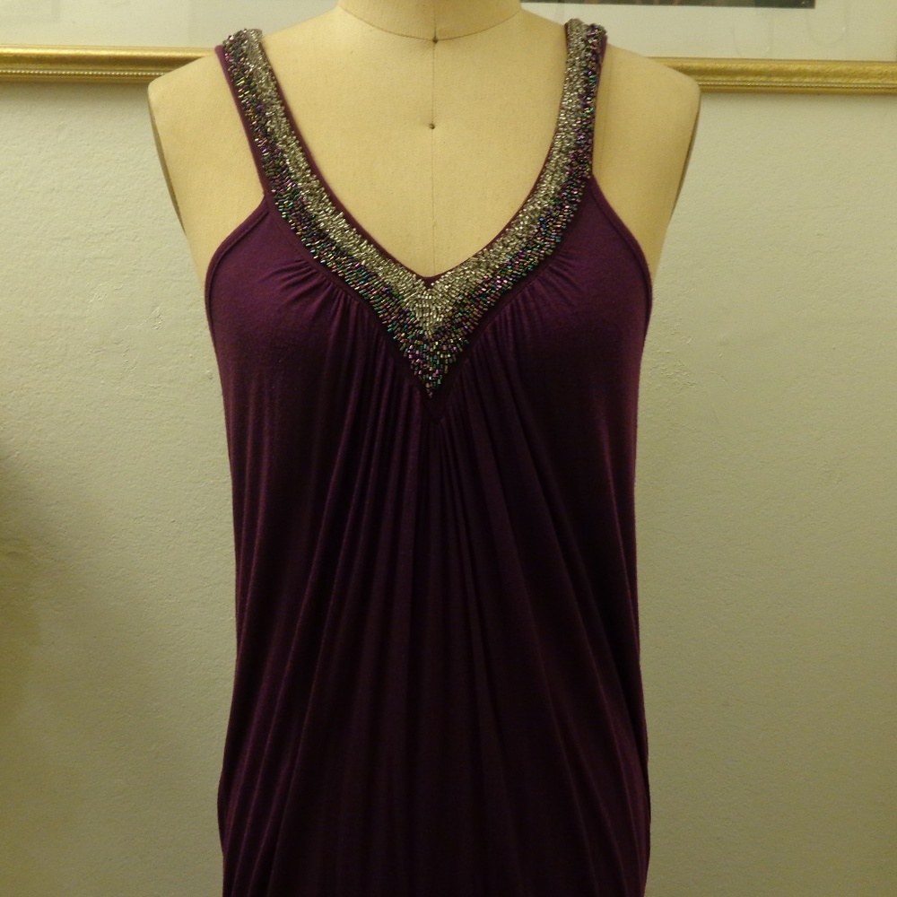 Julie's Closet Purple Beaded V Neck Tunic Tank