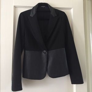 Blazer with faux leather detail