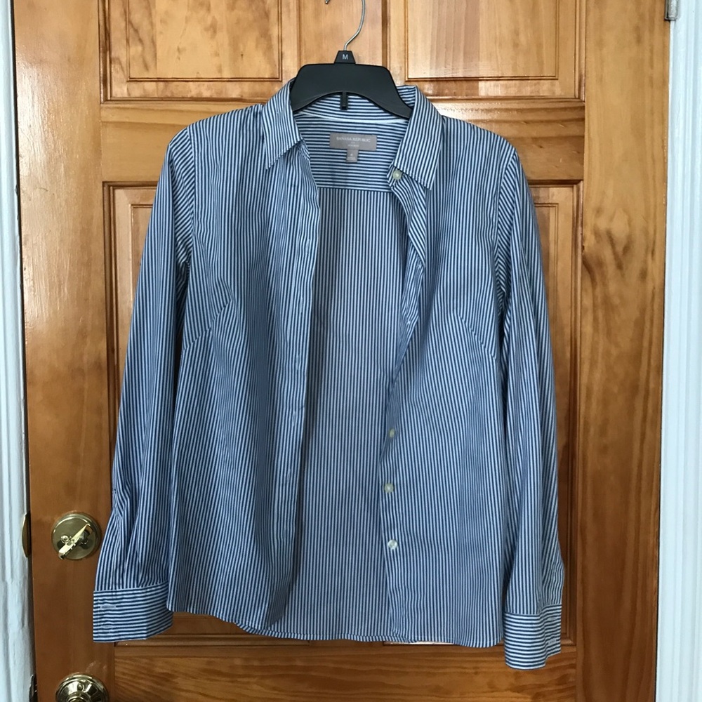 Blue white striped no iron button down