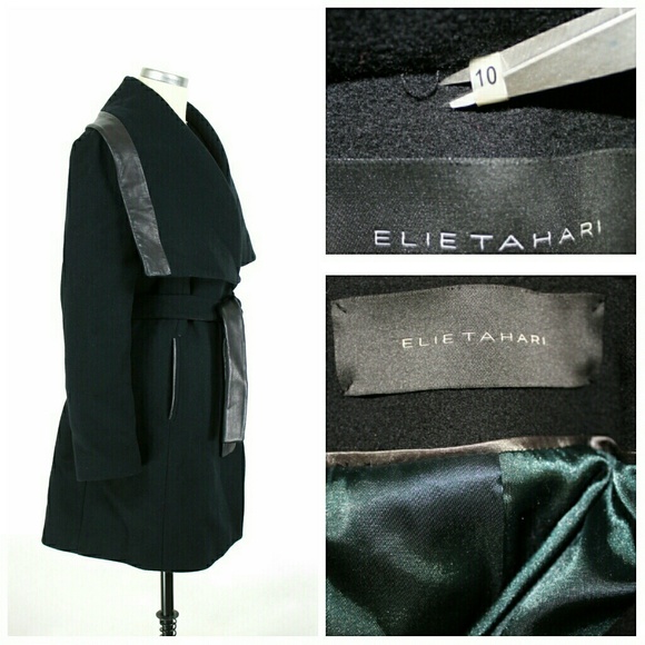 SOLD Elie Tahari Marina wool leather trim coat - Picture 5 of 5