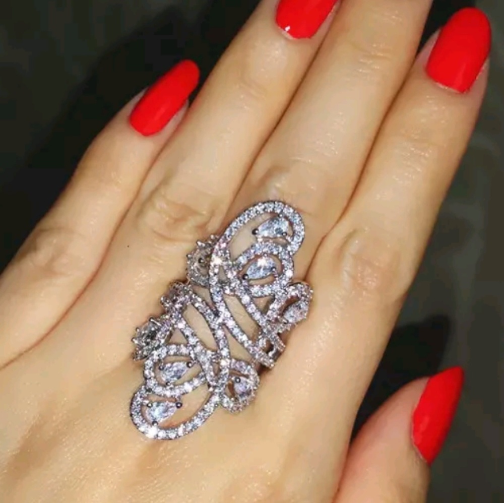 Elegant Solid 925 silver scrolling sapphire Ring
