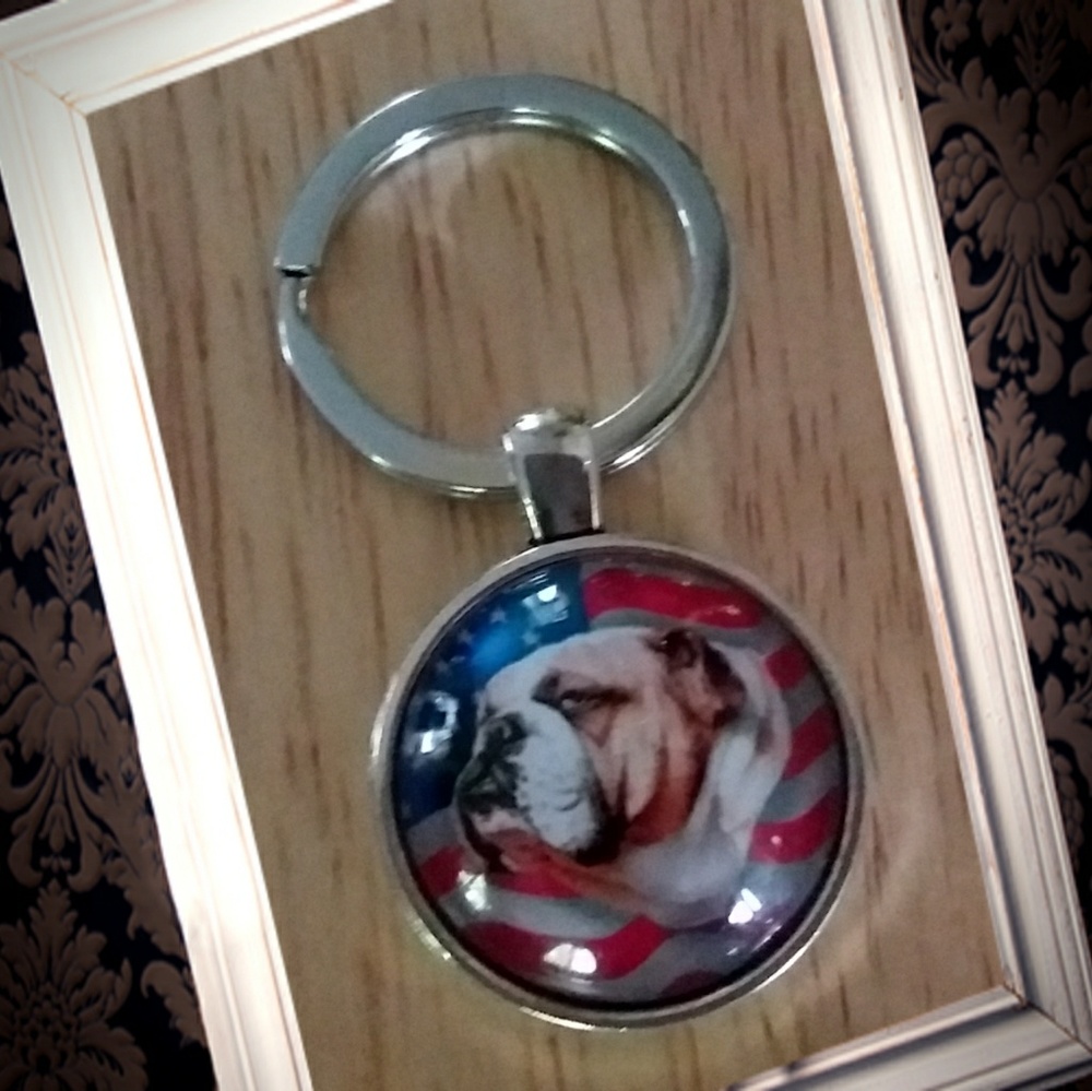 Bulldog flag cabochon  key chain