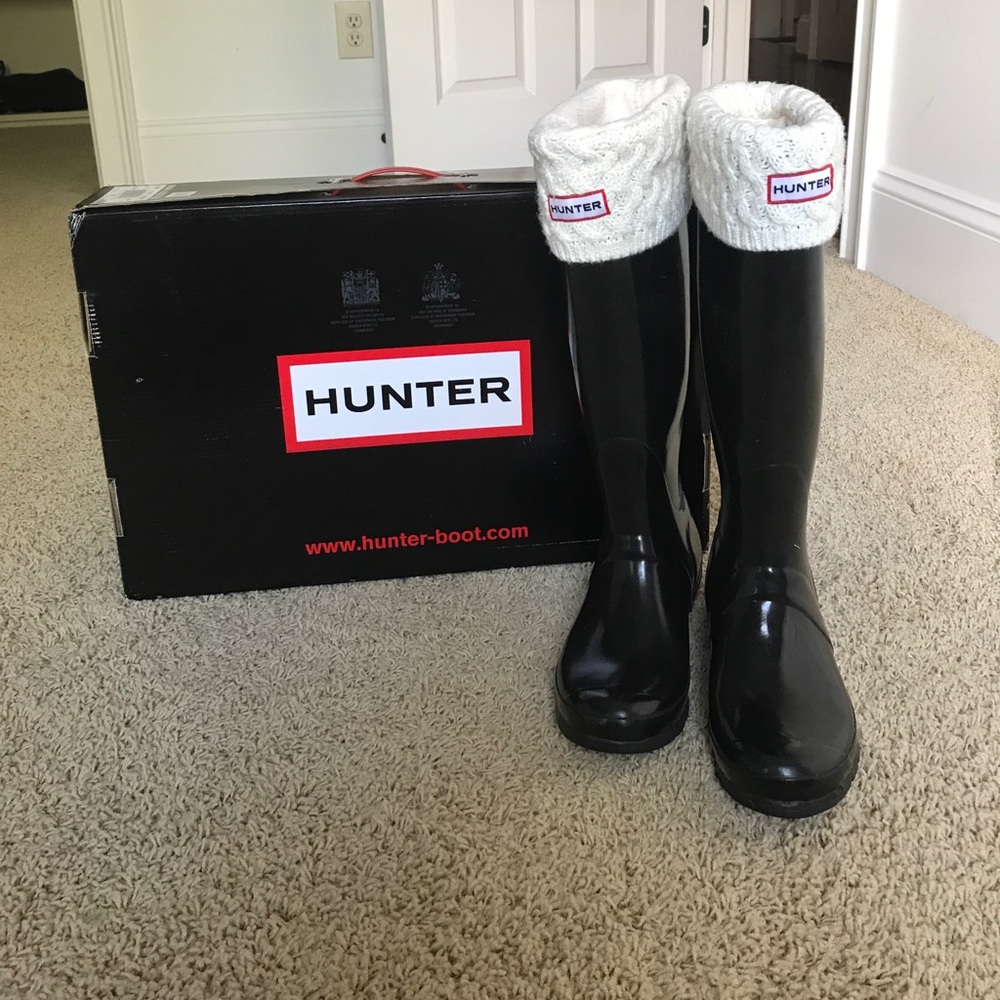 Hunter Rainboots Tall Glossy Black w Knit Insert