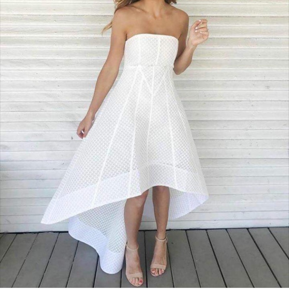 White, strapless, high/low dress (rehearsal dress)