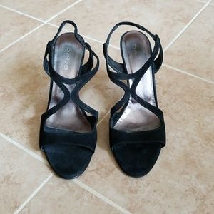 Bebe Black Suede Leather sling-back peep toe heels Bebe Black Suede Leather sling-back peep toe heels