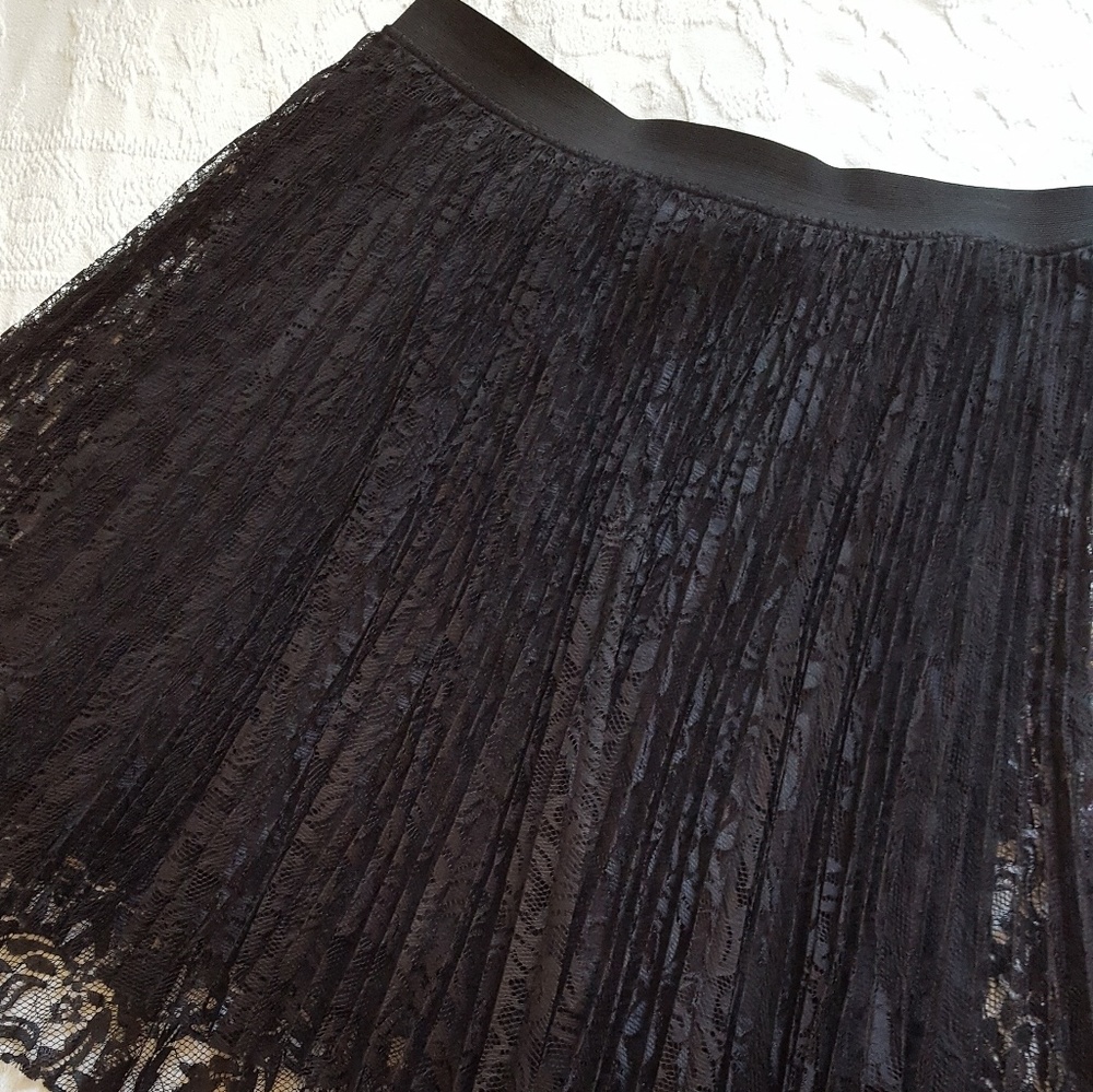Lane Bryant Pleated Black Lace High-Low Skirt