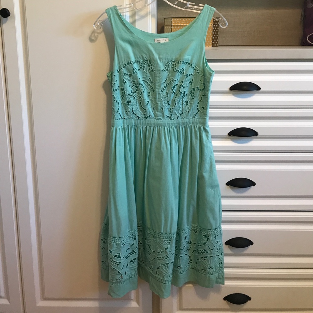 Turquoise Anthropologie Laser Cut Midi Dress