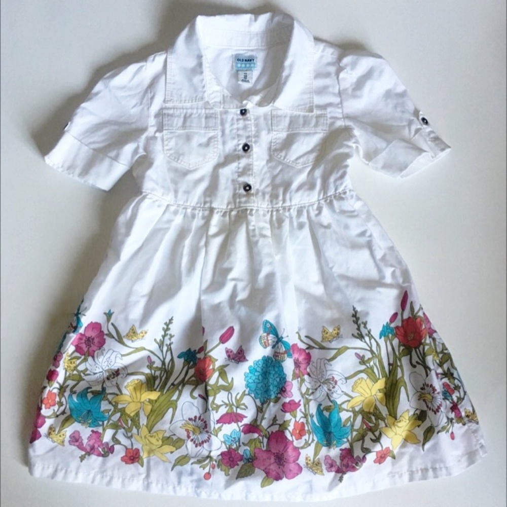 Girls' White and Floral Collared Shirt Dress 4T