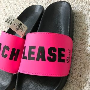 PINK 'BEACH PLEASE' SLIDES