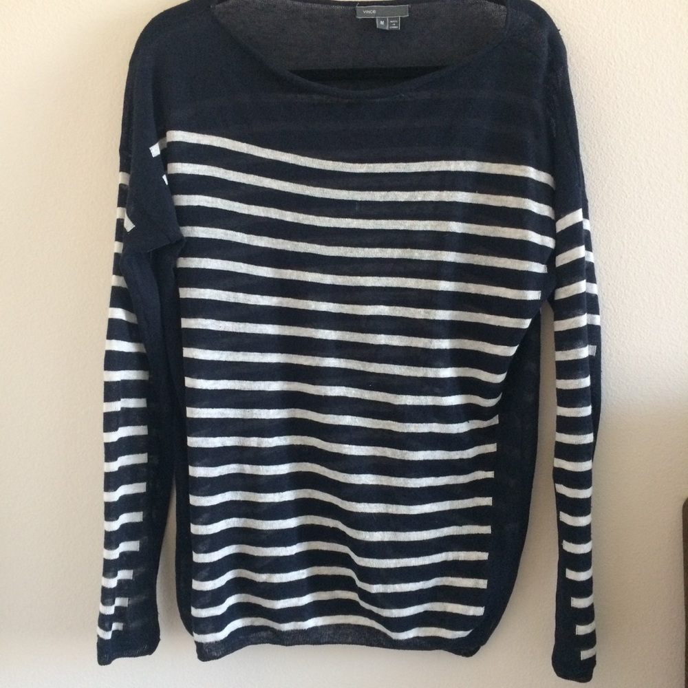 Vince navy boat neck linen long sleeve