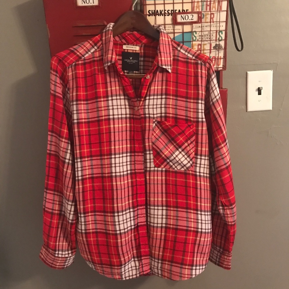 AE plaid shirt-boyfriend fit