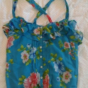 Hollister tank top turquoise floral size xs