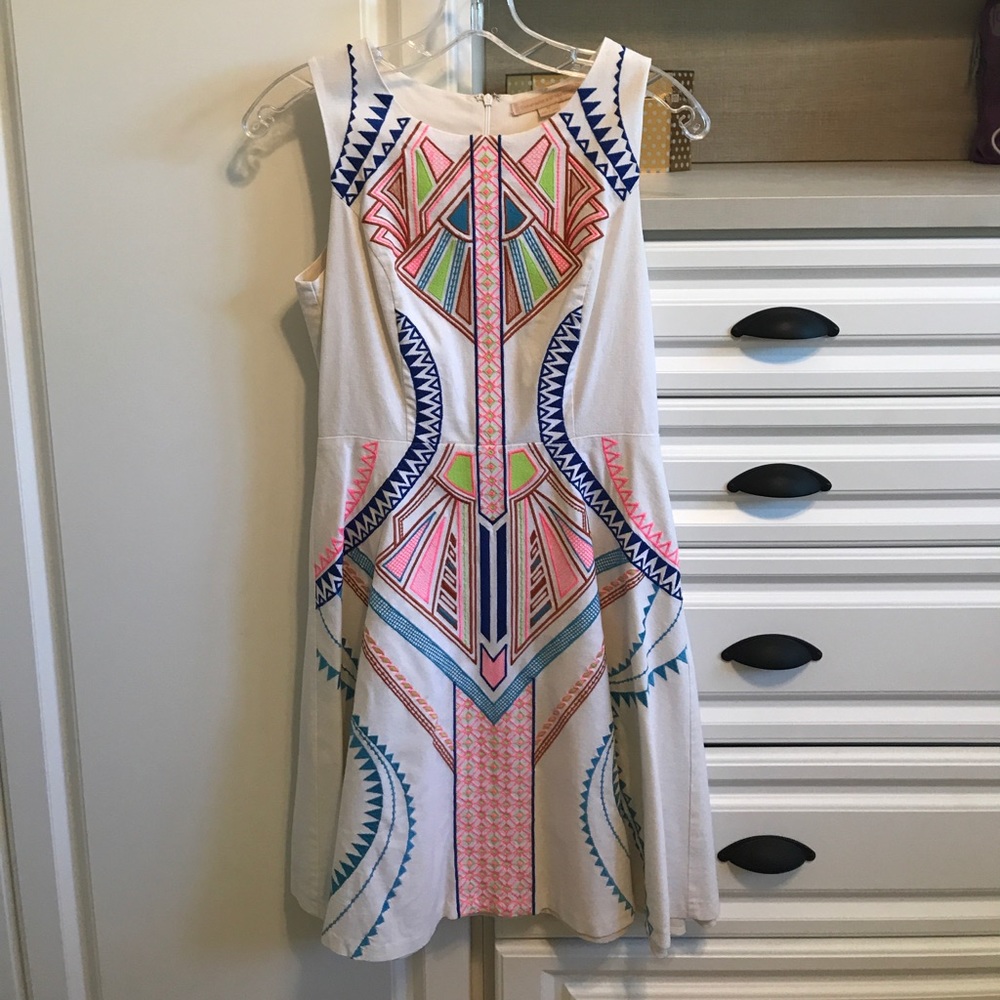 Colorful Embroidered Midi Skater Dress