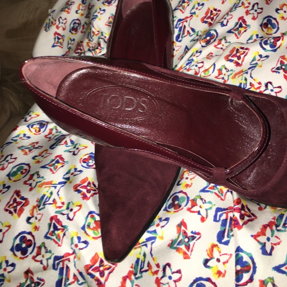 TOD's Burgundy Suede & Patent Leather Heels Sz 9 - Picture 2 of 8