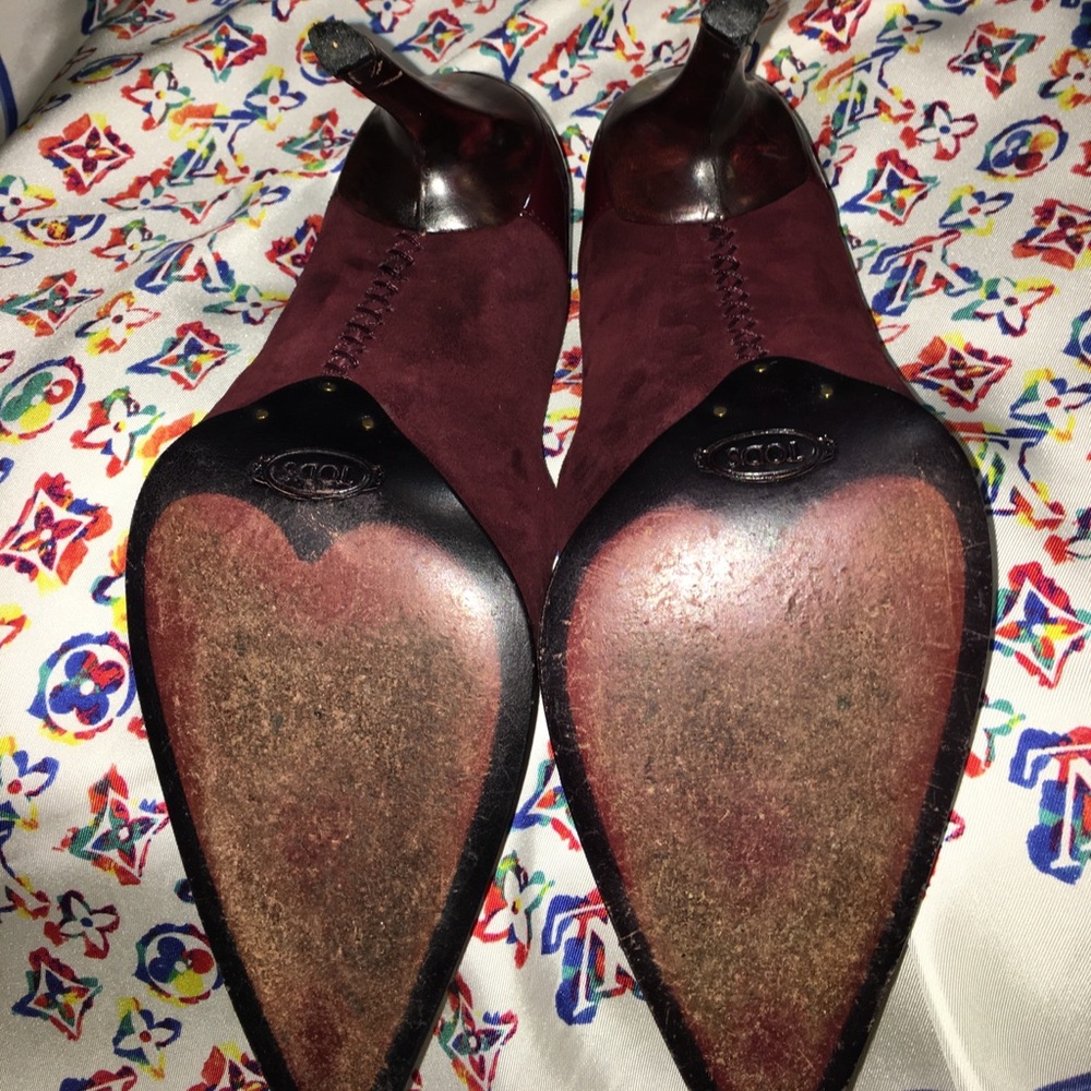 TOD's Burgundy Suede & Patent Leather Heels Sz 9 - Picture 4 of 8