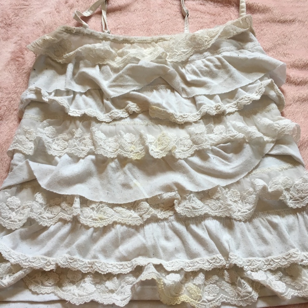 White/off white ruffle tank