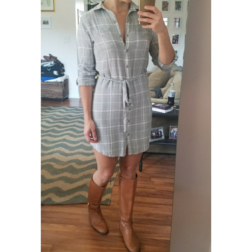 Banana Republic grey plaid shirt dress