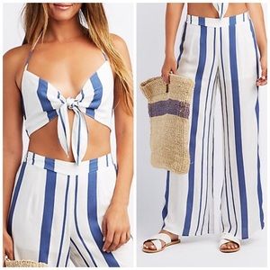 Stripped halter top and palazzo pant set