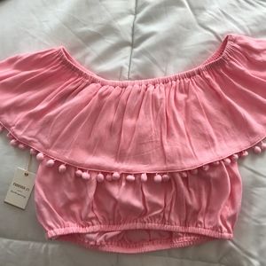 Forever21 Pom Pom Off the Shoulder Crop Top