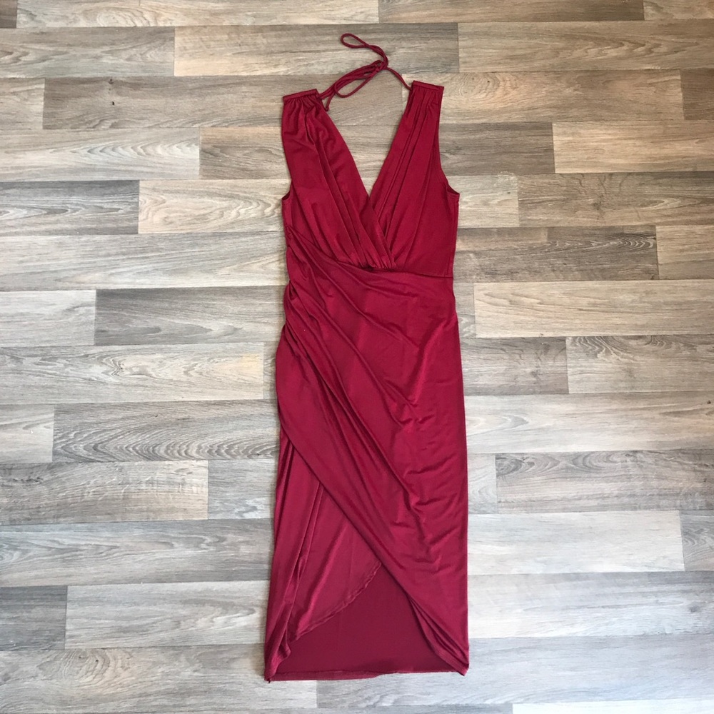 Red form fitting dress
