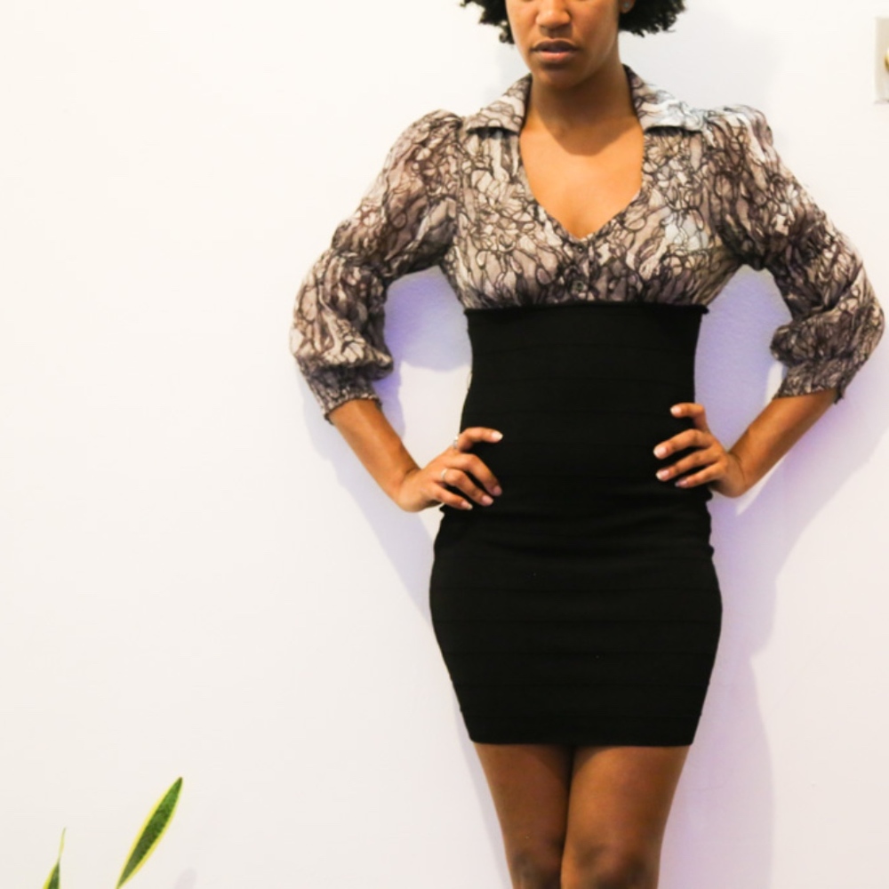 Bebe Collared Evening Dress