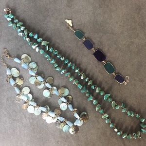 Necklaces and bracelets. Blues & greens.