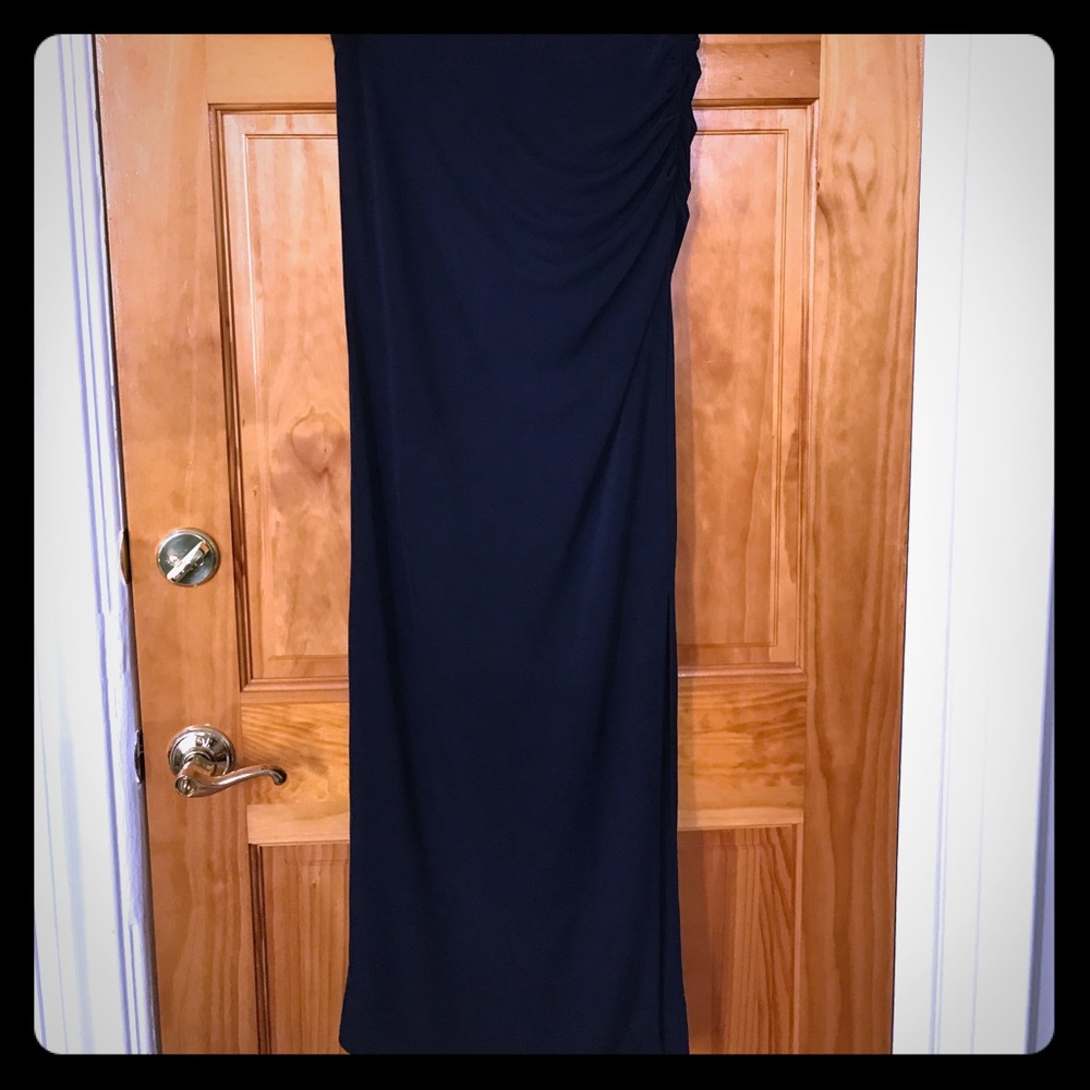 Navy blue maxi skirt with side slit