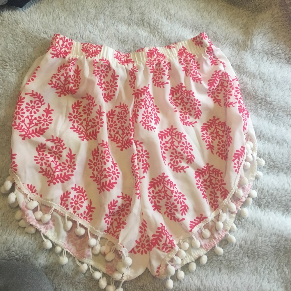 Pink and white print high waist shorts