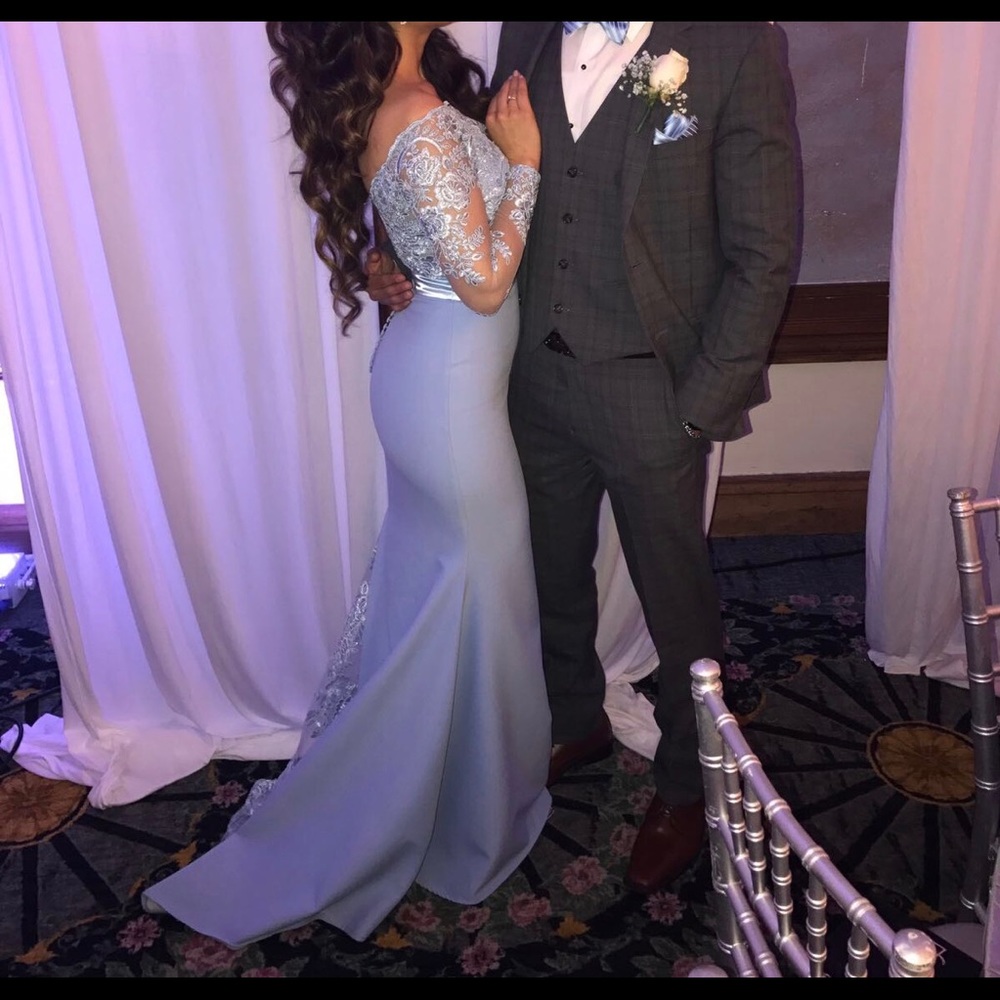 Long blue lace dress