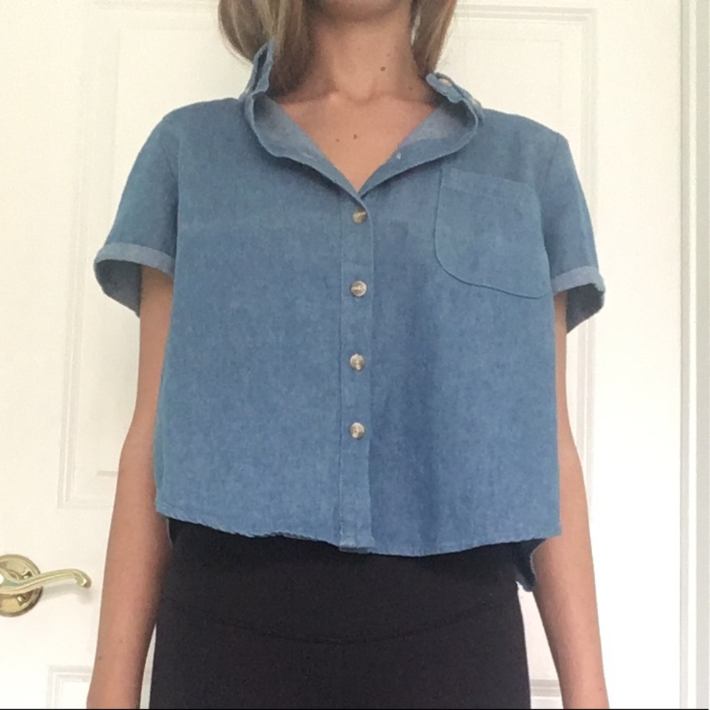 Brandy Melville short sleeve denim top